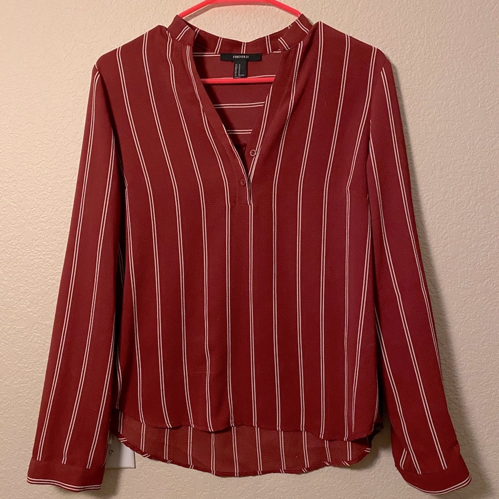 Burgundy striped long sleeve blouse